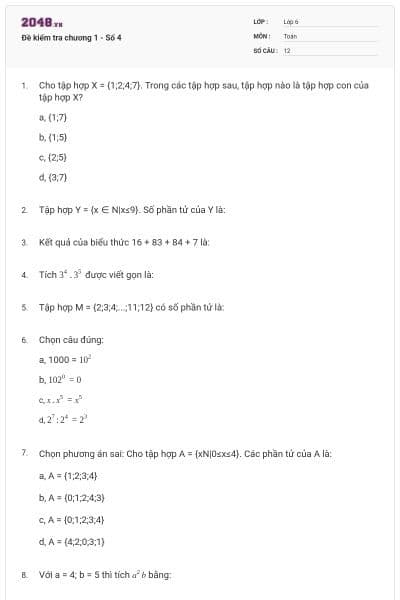 Đề kiểm tra chương 1 - Số 4
