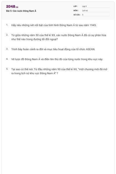 Bài 5: Các nước Đông Nam Á