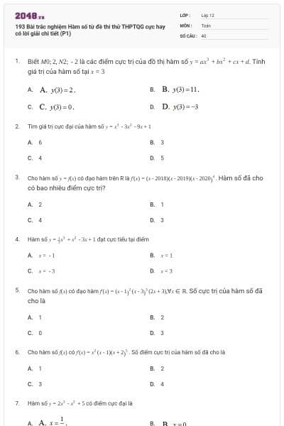 193 Bài trắc nghiệm Hàm số từ đề thi thử THPTQG cực hay có lời giải chi tiết (P1)