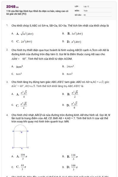 118 câu  Bài tập Hình học Khối đa diện cơ bản, nâng cao có lời giải chi tiết (P3)