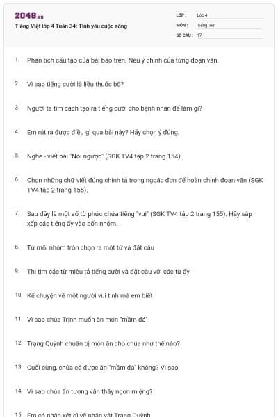 Tiếng Việt lớp 4 Tuần 34: Tình yêu cuộc sống