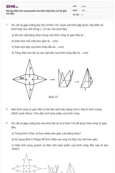 Bài tập Diện tích xung quanh của hình chóp đều (có lời giải chi tiết)