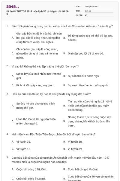 Đề ôn thi THPTQG 2019 môn Lịch Sử có lời giải chi tiết đề 3