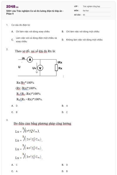 500+ câu Trắc nghiệm Cơ sở đo lường điện tử đáp án - Phần 9