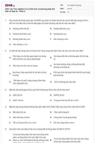 200+ câu Trắc nghiệm Cơ sở kiến trúc và phương pháp thể hiện có đáp án - Phần 3
