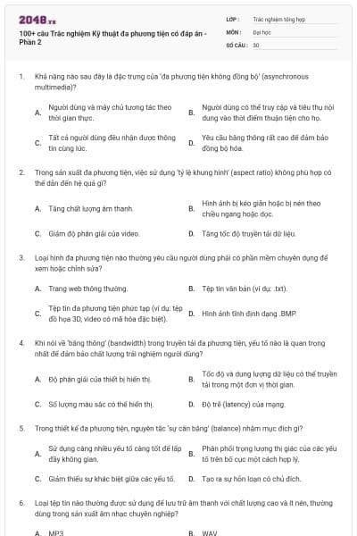 100+ câu Trắc nghiệm Kỹ thuật đa phương tiện có đáp án - Phần 2
