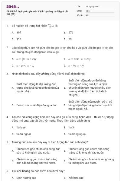 Đề thi thử thpt quốc gia môn Vật Lí cực hay có lời giải chi tiết (P9)
