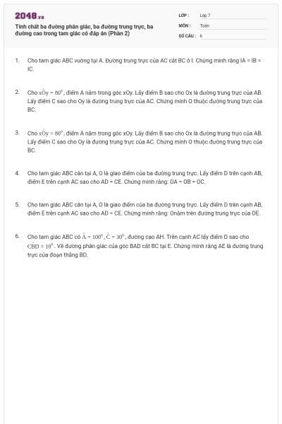 Tính chất ba đường phân giác, ba đường trung trực, ba đường cao trong tam giác có đáp án (Phần 2)