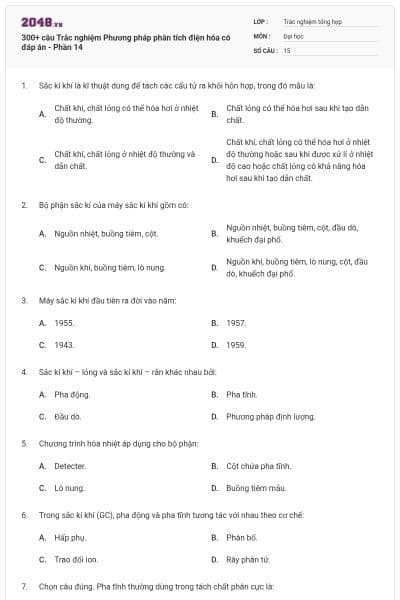 300+ câu Trắc nghiệm Phương pháp phân tích điện hóa có đáp án - Phần 14