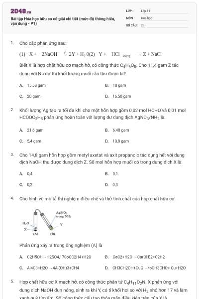 Bài tập Hóa học hữu cơ có giải chi tiết (mức độ thông hiểu, vận dụng - P1)