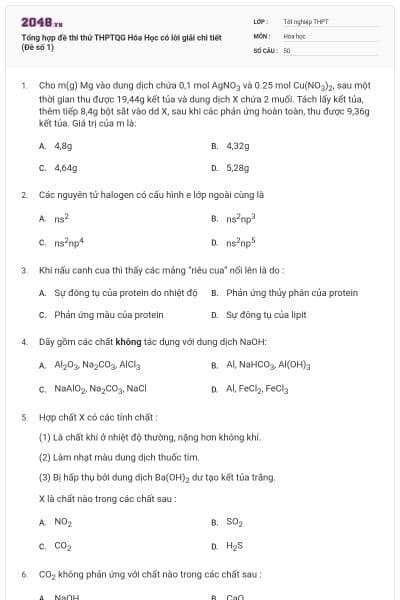 Tổng hợp đề thi thử THPTQG Hóa Học có lời giải chi tiết (Đề số 1)