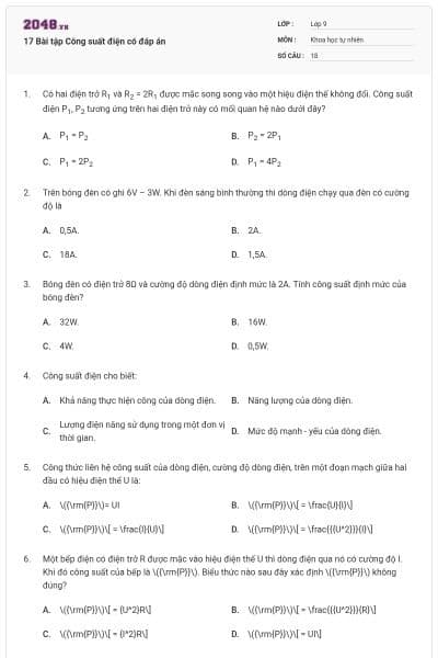 17 Bài tập Công suất điện có đáp án
