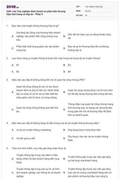 200+ câu Trắc nghiệm Kinh doanh và phát triển thương hiệu thời trang có đáp án - Phần 9