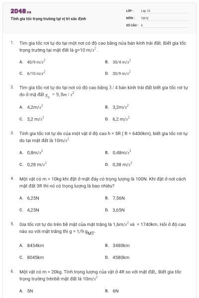 Tính gia tốc trọng trường tại vị tri xác định