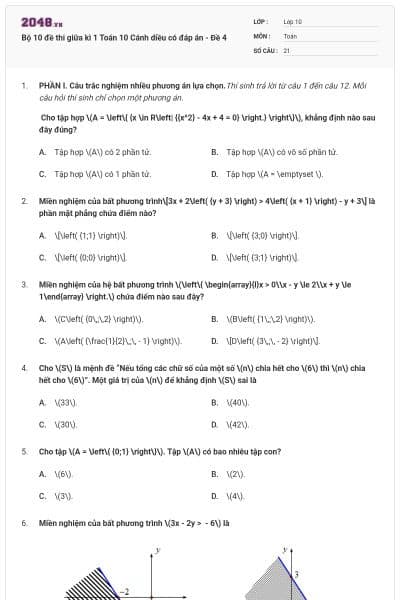 Bộ 10 đề thi giữa kì 1 Toán 10 Cánh diều có đáp án - Đề 4