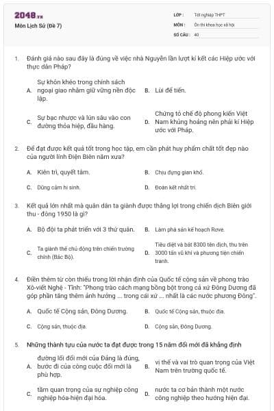 Môn Lịch Sử (Đề 7)