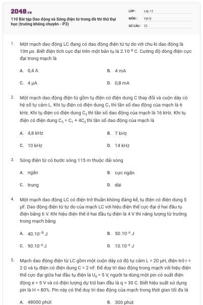 110 Bài tập Dao động và Sóng điện từ trong đề thi thử Đại học (trường không chuyên - P3)