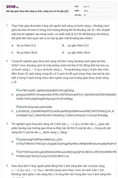 Bài tập giao thoa ánh sáng cơ bản, nâng cao có lời giải (p2)