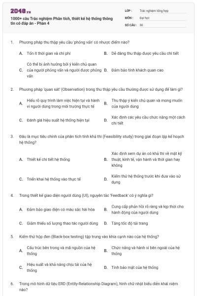 1000+ câu Trắc nghiệm Phân tích, thiết kế hệ thống thông tin có đáp án - Phần 4