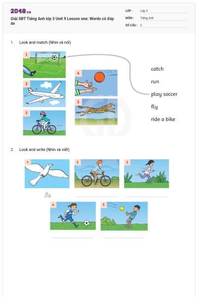 Giải SBT Tiếng Anh lớp 3 Unit 9 Lesson one: Words có đáp án