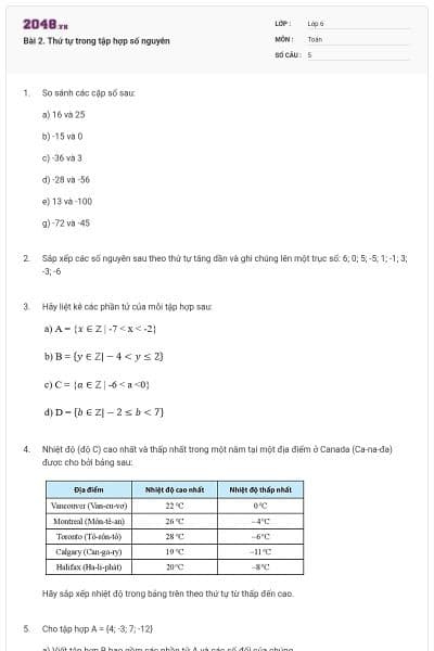 Bài 2. Thứ tự trong tập hợp số nguyên