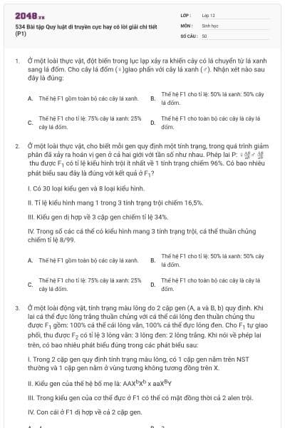 534 Bài tập Quy luật di truyền cực hay có lời giải chi tiết (P1)