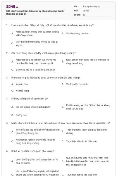 30+ câu Trắc nghiệm Giáo dục kỹ năng sống cho thanh thiếu nhi có đáp án