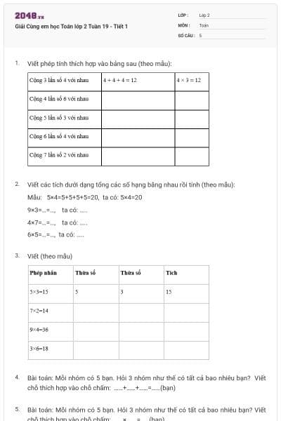 Giải Cùng em học Toán lớp 2 Tuần 19 - Tiết 1