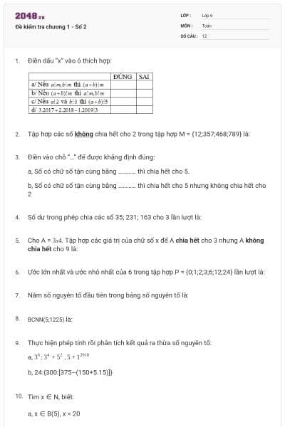 Đề kiểm tra chương 1 - Số 2