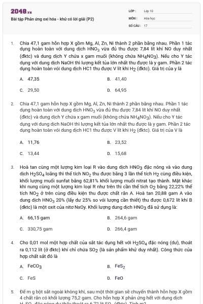 Bài tập Phản ứng oxi hóa - khử có lời giải (P2)