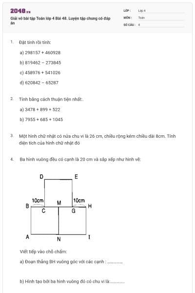 Giải vở bài tập Toán lớp 4 Bài 48. Luyện tập chung có đáp án