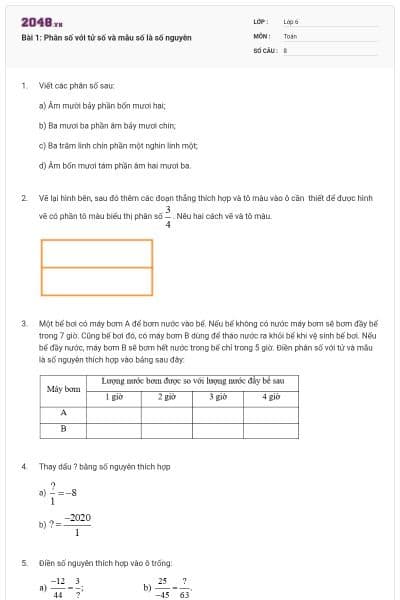 Bài 1: Phân số với tử số và mẫu số là số nguyên