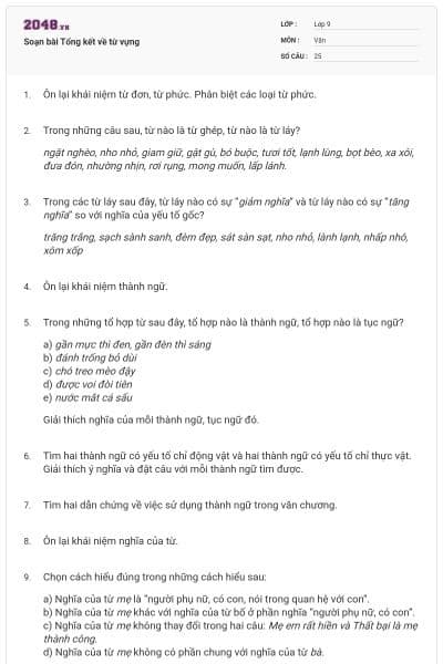 Soạn bài Tổng kết về từ vựng