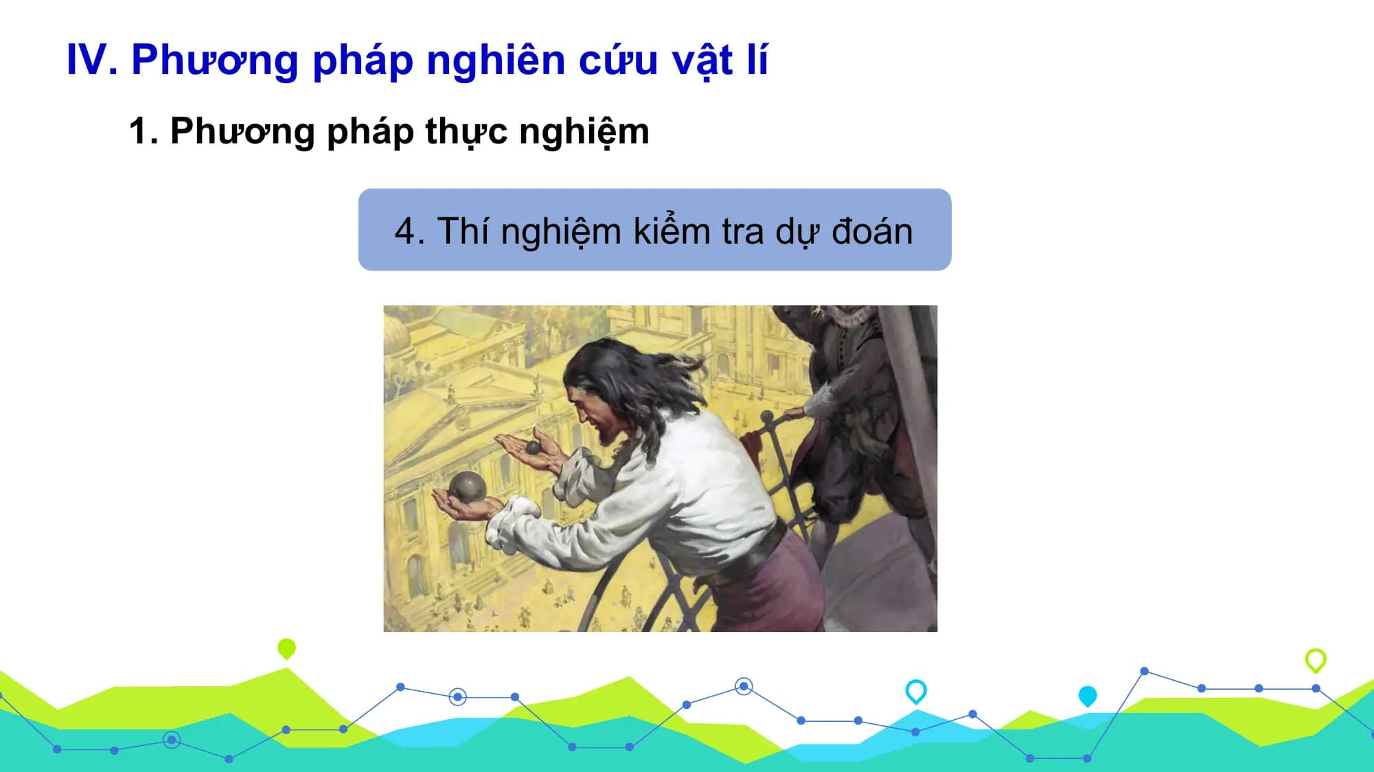 IV. Phương pháp nghiên cứu vật lí
 1. Phương pháp thực nghiệm

 4. Thí nghiệm kiểm tra dự đoán