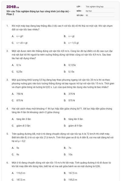 50+ câu Trắc nghiệm Động lực học công trình (có đáp án) - Phần 2