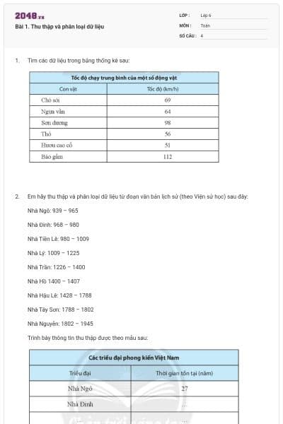 Bài 1. Thu thập và phân loại dữ liệu