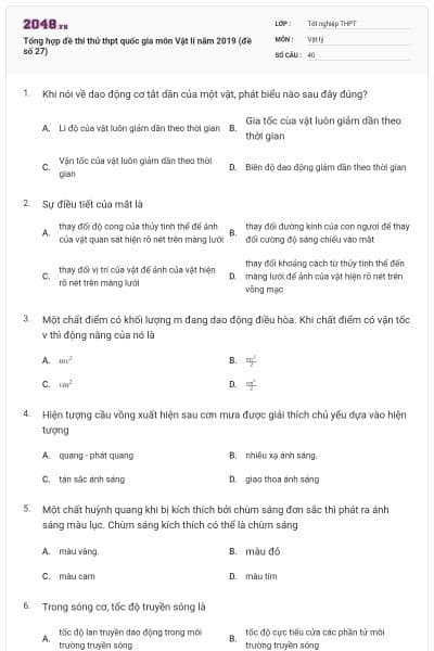 Tổng hợp đề thi thử thpt quốc gia môn Vật lí năm 2019 (đề số 27)