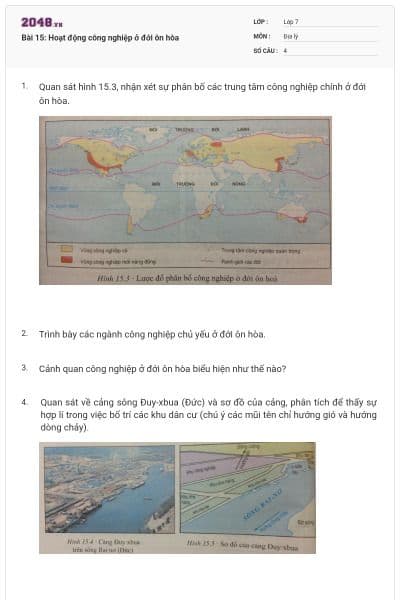 Bài 15: Hoạt động công nghiệp ở đới ôn hòa