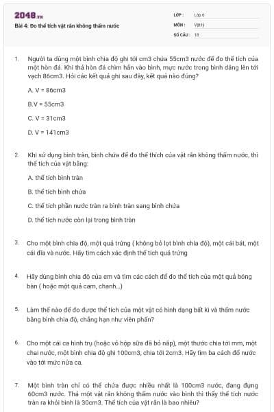 Bài 4: Đo thể tích vật rắn không thấm nước