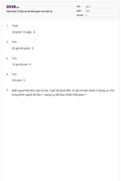 Giải toán 5 Chia số đo thời gian với một số