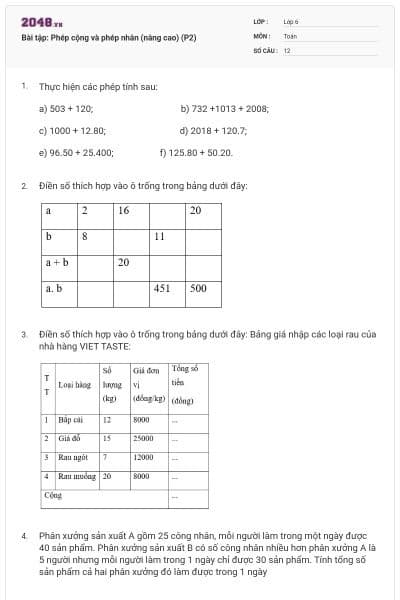 Bài tập: Phép cộng và phép nhân (nâng cao) (P2)