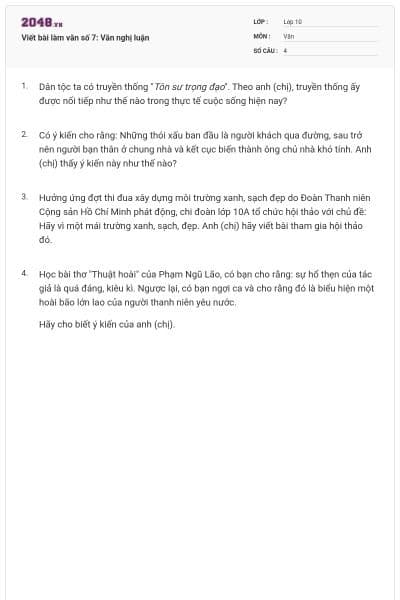 Viết bài làm văn số 7: Văn nghị luận