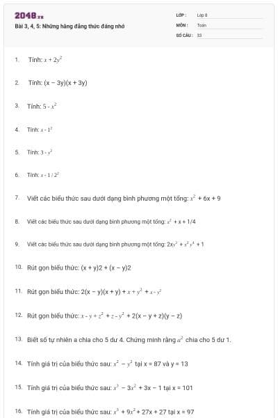 Bài 3, 4, 5: Những hằng đẳng thức đáng nhớ