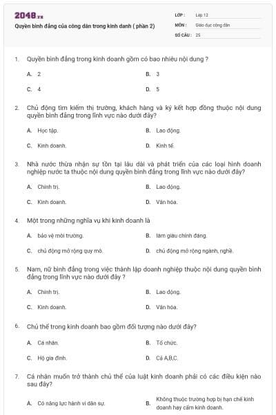 Quyền bình đẳng của công dân trong kinh danh ( phần 2)