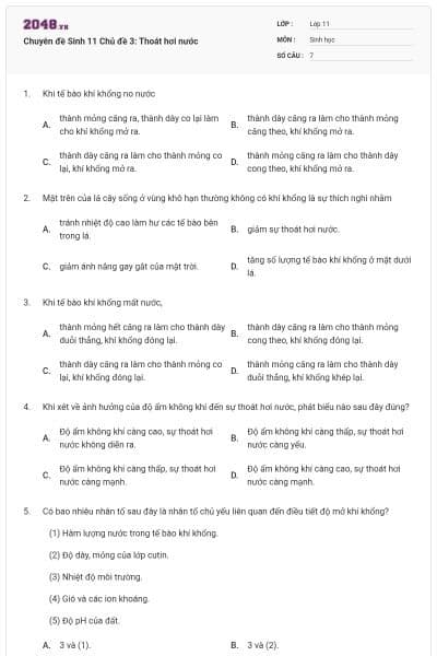 Chuyên đề Sinh 11 Chủ đề 3: Thoát hơi nước