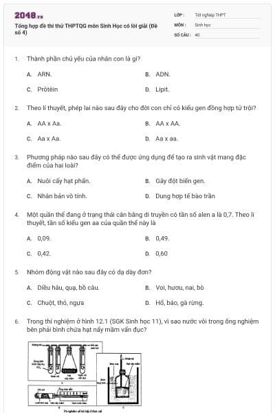 Tổng hợp đề thi thử THPTQG môn Sinh Học có lời giải (Đề số 4)