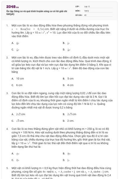 Ôn tập Sóng cơ và quá trình truyền sóng cơ có lời giải chi tiết(p6)