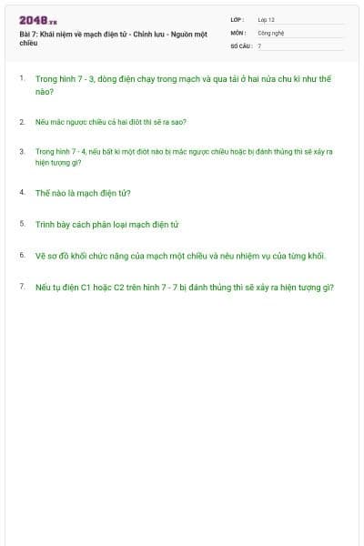 Bài 7: Khái niệm về mạch điện tử - Chỉnh lưu - Nguồn một chiều