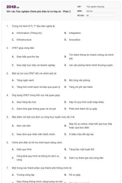 50+ câu Trắc nghiệm Chính phủ điện tử có đáp án - Phần 2