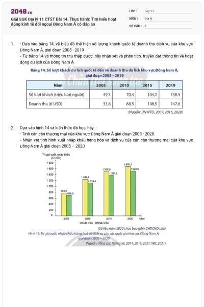 Giải SGK Địa lý 11 CTST Bài 14. Thực hành: Tìm hiểu hoạt động kinh tế đối ngoại Đông Nam Á có đáp án
